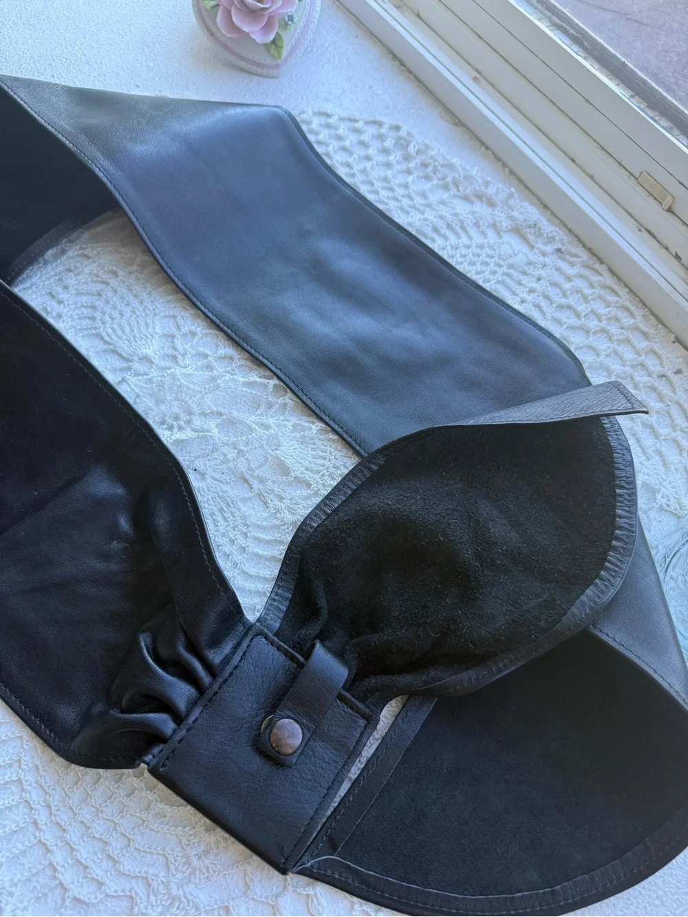 Vintage Y2K Black Genuine Leather Oversized Bow Obi Belt Coquette Whimsygoth